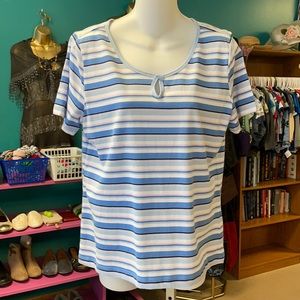 SagHarbor Striped Keyhole Neckline Blouse
